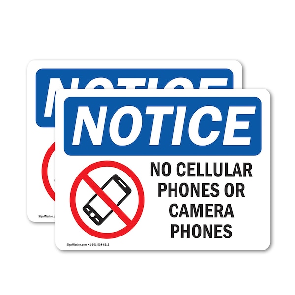 Signmission No Cellular Phones Or Camera Phones Sign With Symbol, 5 in W x Rectangle, Vinyl Decal OS-2PACK-NS-D-35-L-14434 - main